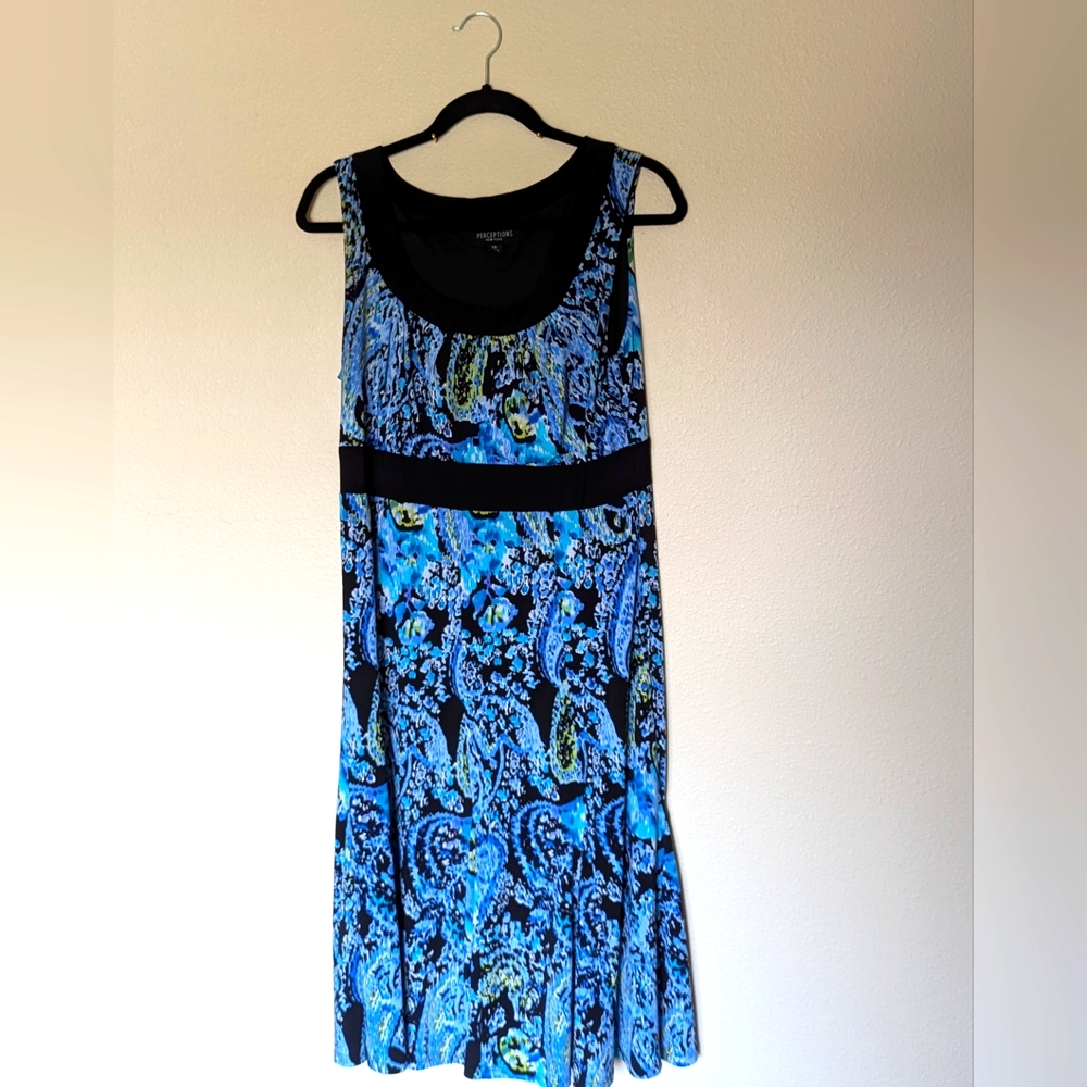 Perceptions Blue and Black Sleeveless Dress Size 14